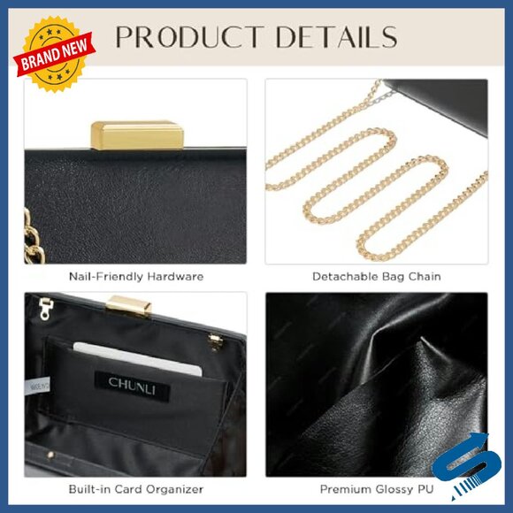 PU Leather Evening Clutch with Chain Strap for Weddings & Parties